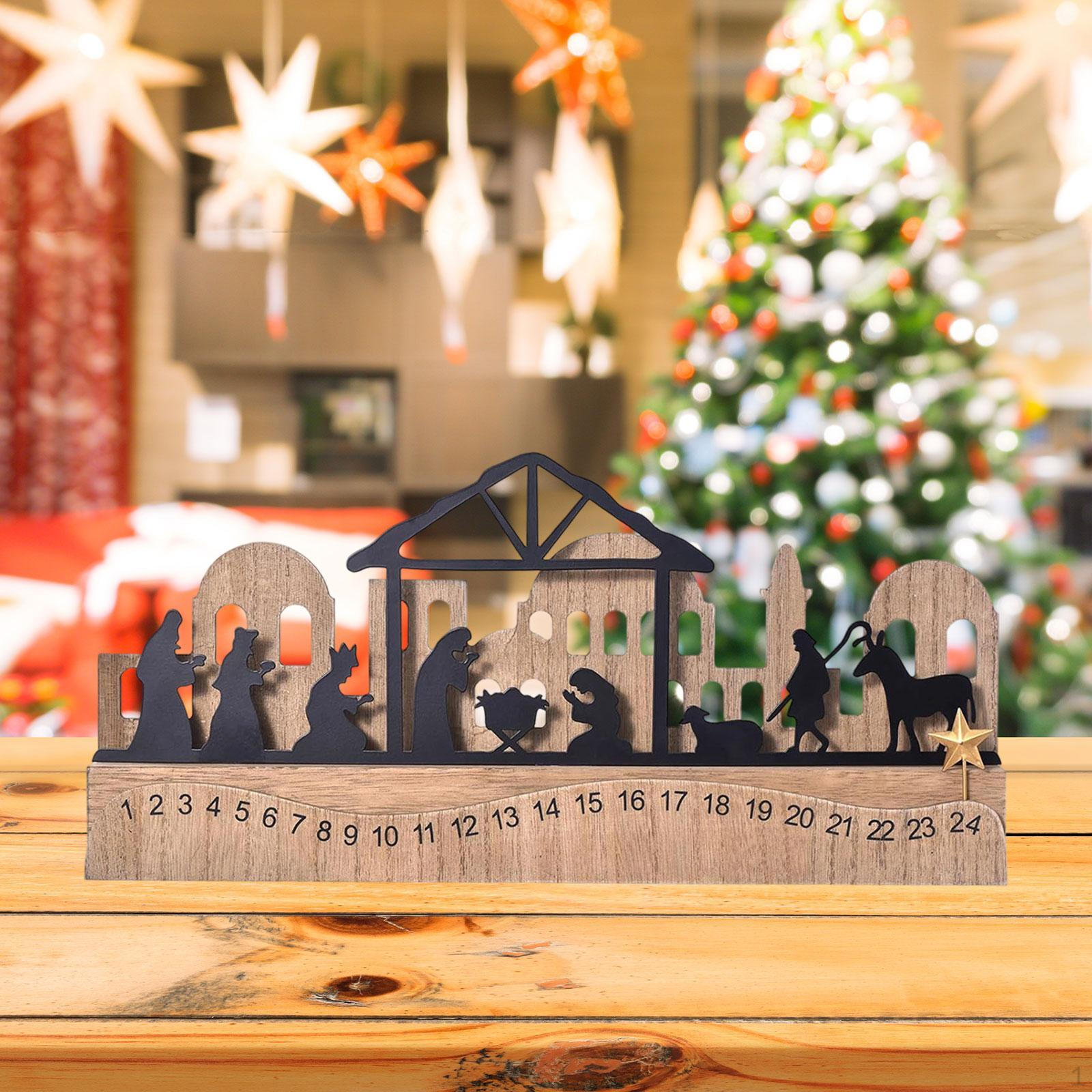 

Wooden Nativity Advent Calendar 24 Days Festival Table Centerpiece Number Date Reusable Party