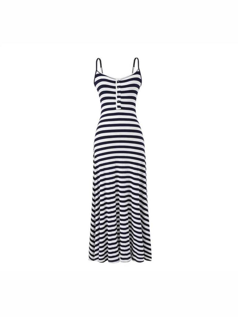 Korean Style Striped Camisole Dress: Elegant, Sleeveless, Off-Shoulder Bodycon Long Skirt