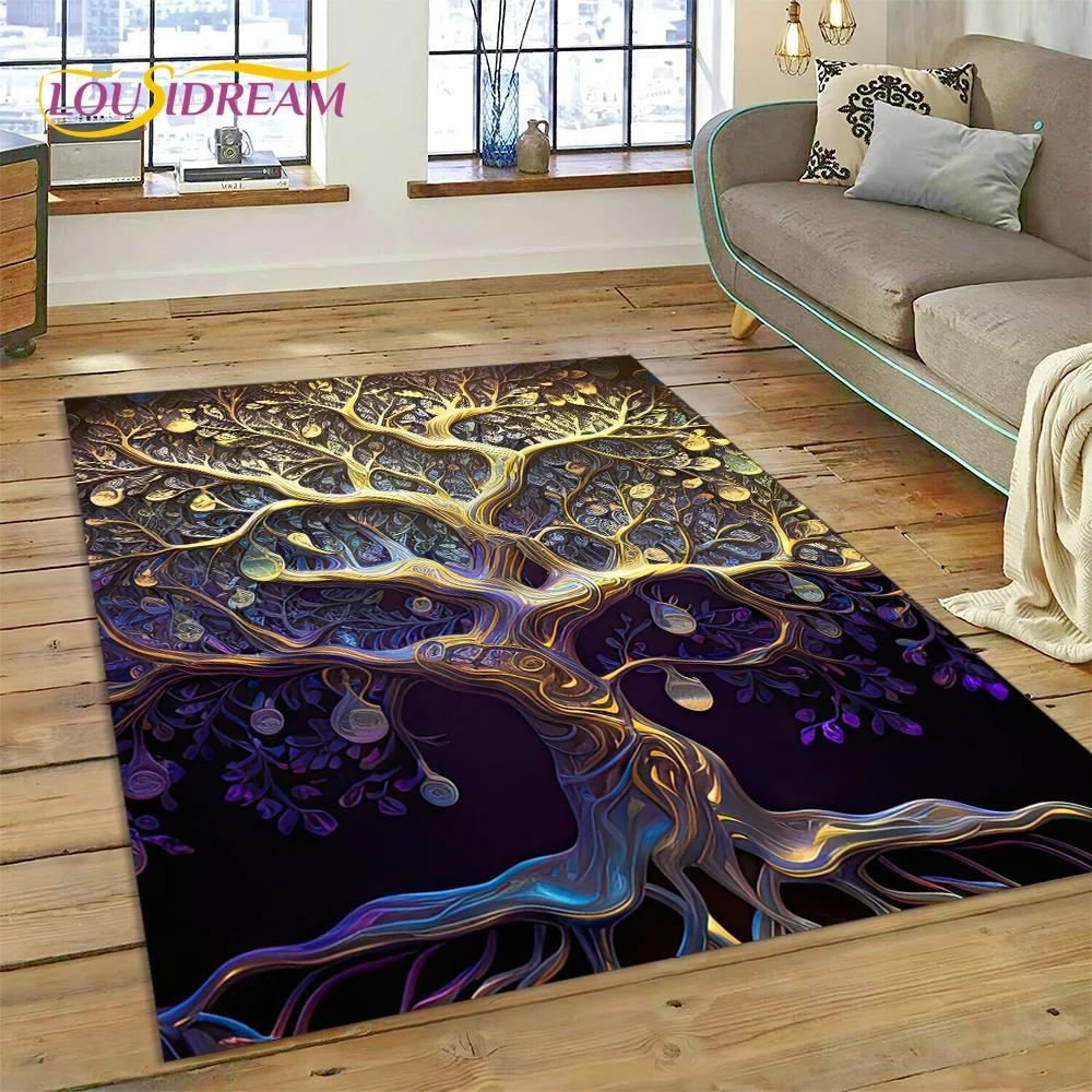 3D Hayat Ağacı Doğa Viking Yggdrasil İskandinav Halı Oturma Odası Yatak Odası Dekoru,Kaymaz Dekorasyon Kanepe Kapı Paspası Hediyesi