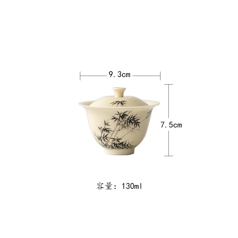 

130ml Hand-painted Bamboo Gaiwan Zen Heat Insulation Tea Tureen Tea Bowl With Lid Kit Tea Brewing Cover Bowl Tea Services Gift