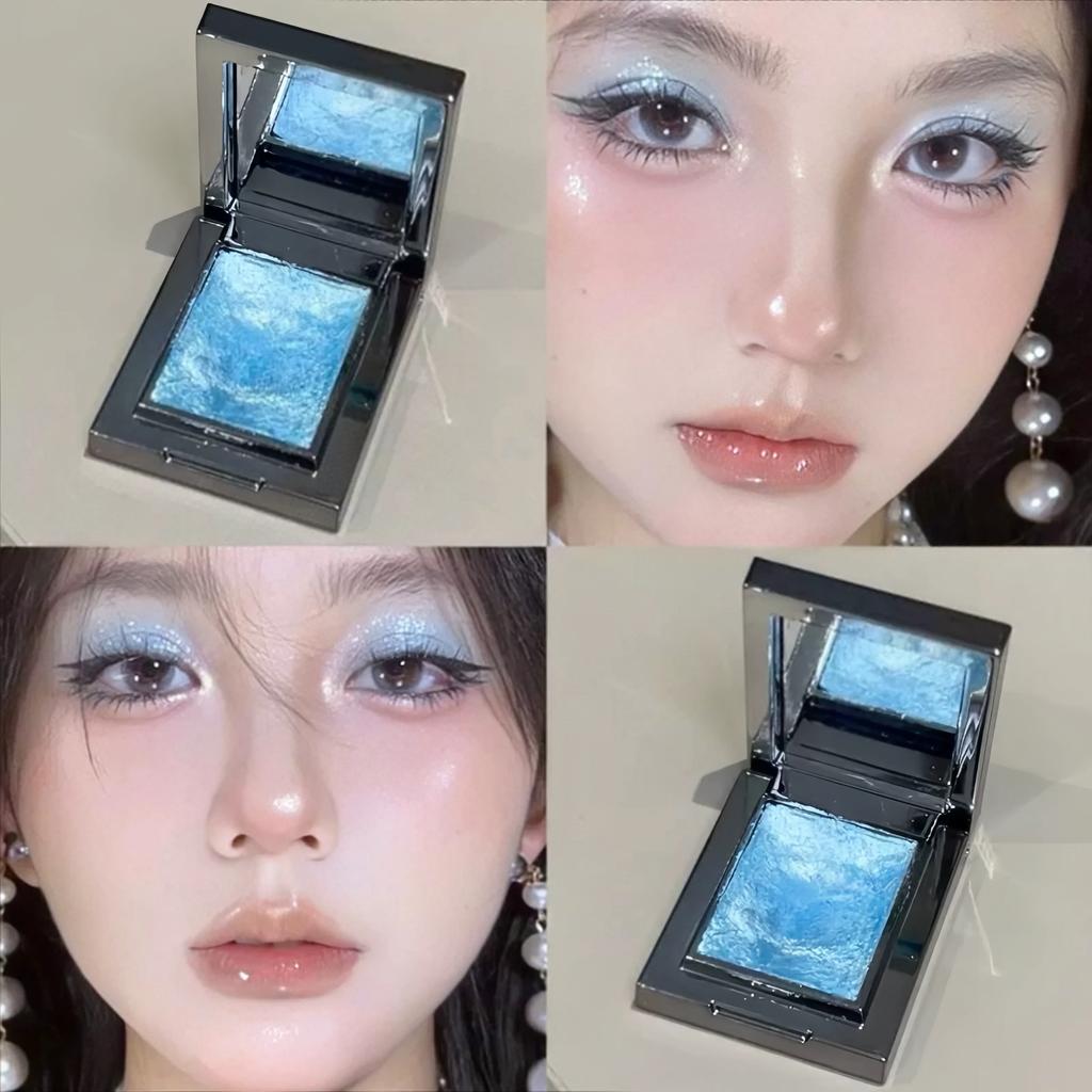 Blue Crystal! Versatile Blue Eyeshadow Palette for Summer Cooling Effect, Fine Shimmer, Non-Flying Powder, Single-Color Eyeshadow Cream