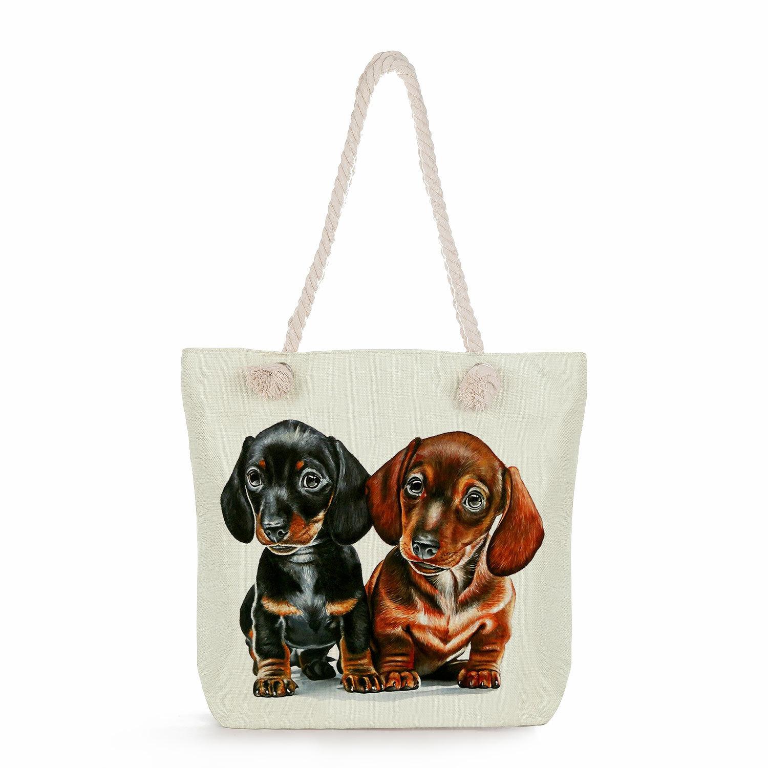 

Sausage dog print thick rope single-shoulder beach bag 7274