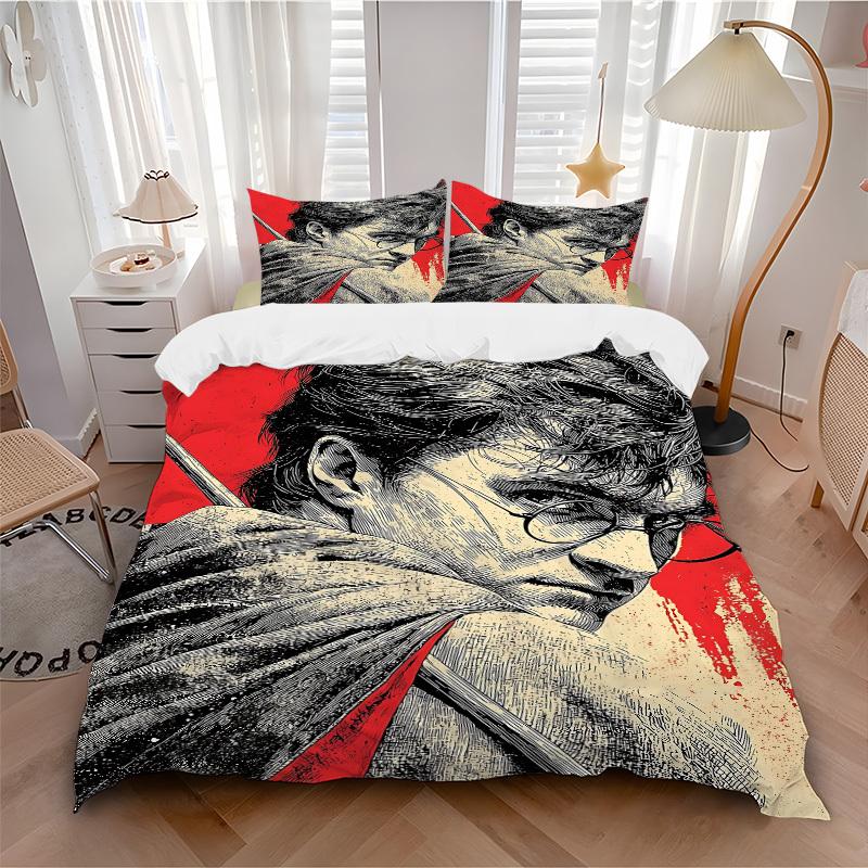 

3pcs Harry Potter Bedding Set, Soft Polyester Duvet Cover and Pillowcases Machine Washable Seasons all suitable 07 135x200cm
