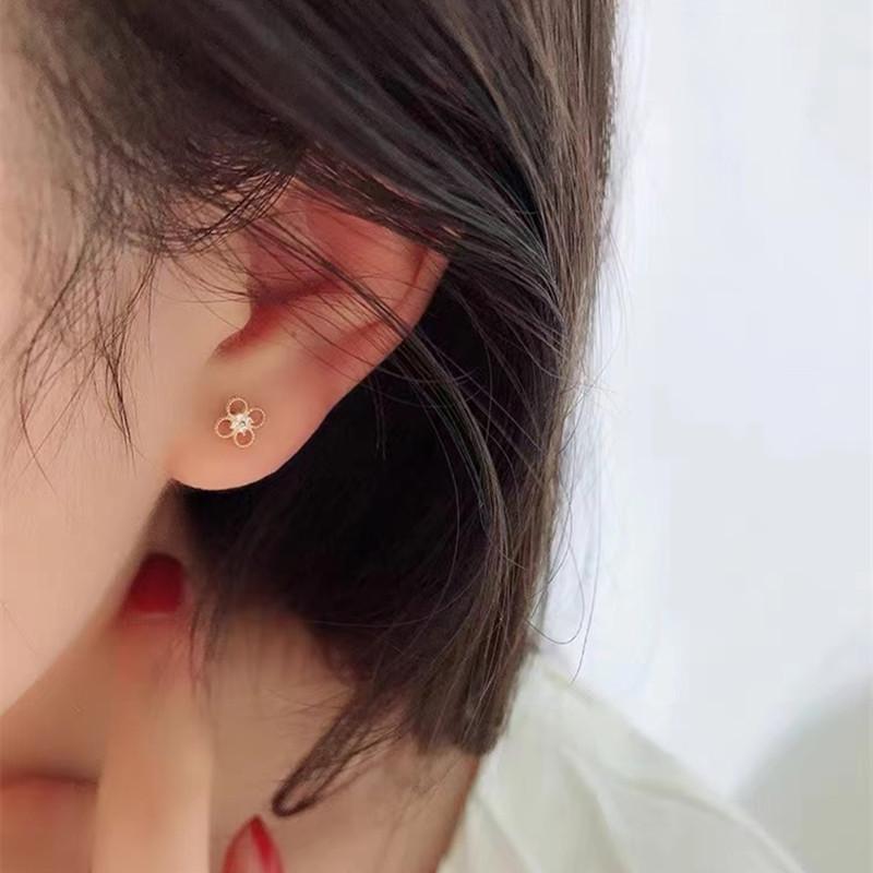 Sterling Silver Zircon Stud Earrings with Moonlit Flower Design