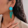 Resin round fringed silver needle earrings retro personalized stud earrings