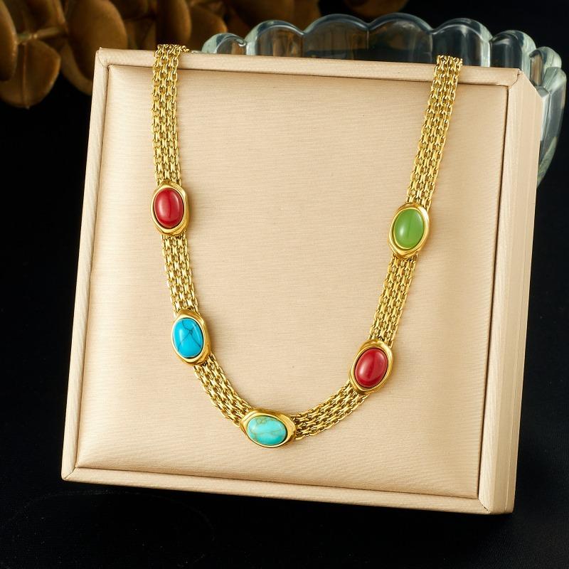 Gold Multicolor Stone Necklace Dainty Choker For Women