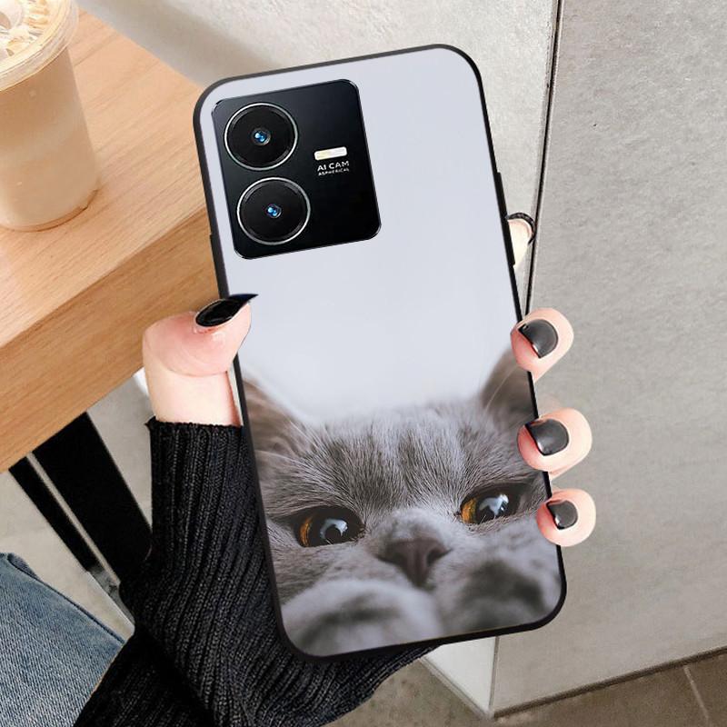 For Vivo Y22 4G Case Wolf Cat Soft Silicone Shockproof Phone Cover For Vivo V2207 V2206 Y22s Y 22 Y 22S Cases 2022 Black Bumper