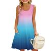 Children's Sleeveless U-neck Summer Gradient Color A-line Casual Holiday Dress