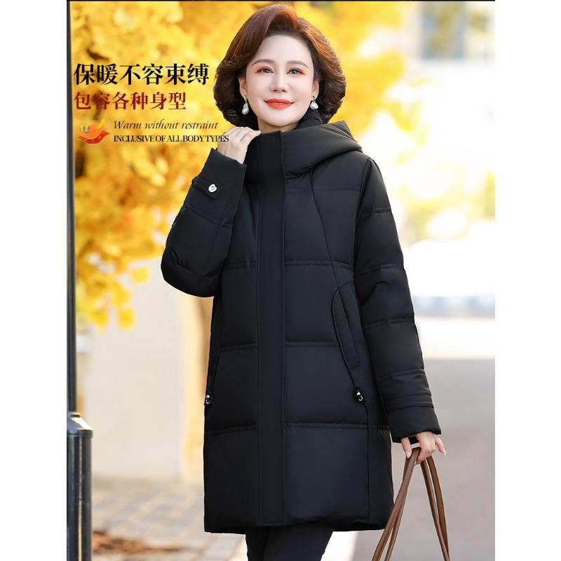 Women's Down Jacket Winter Mid To Long Style Mom Hooded Thick Warm White Duck Down Jacket