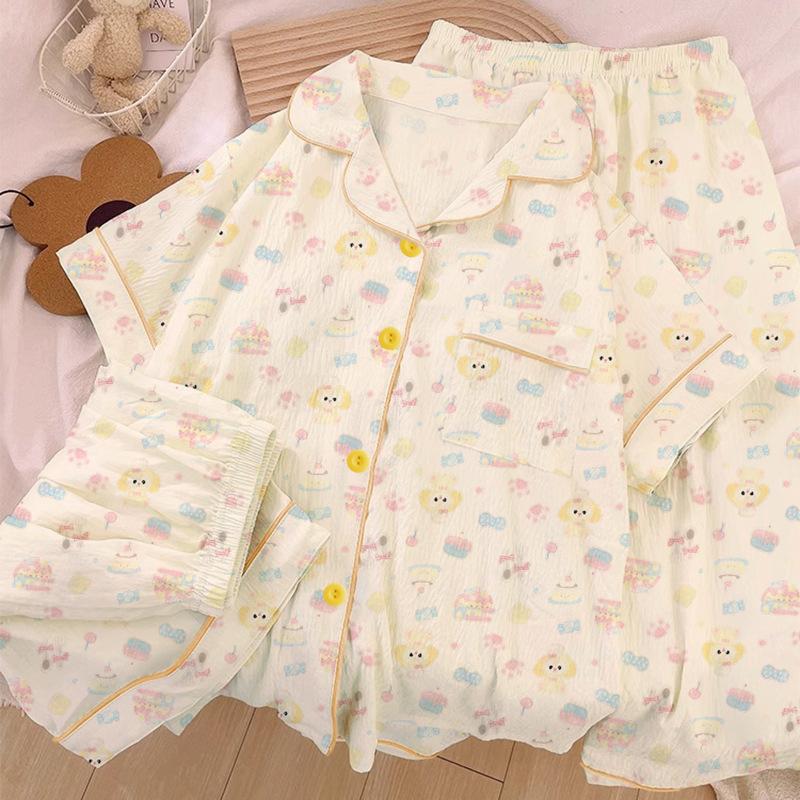 Homewear Cloud Cotton Frühling und Sommer Pyjama Damen Kurzarm Hose Cartoon Welpe Mädchen Dreiteiler