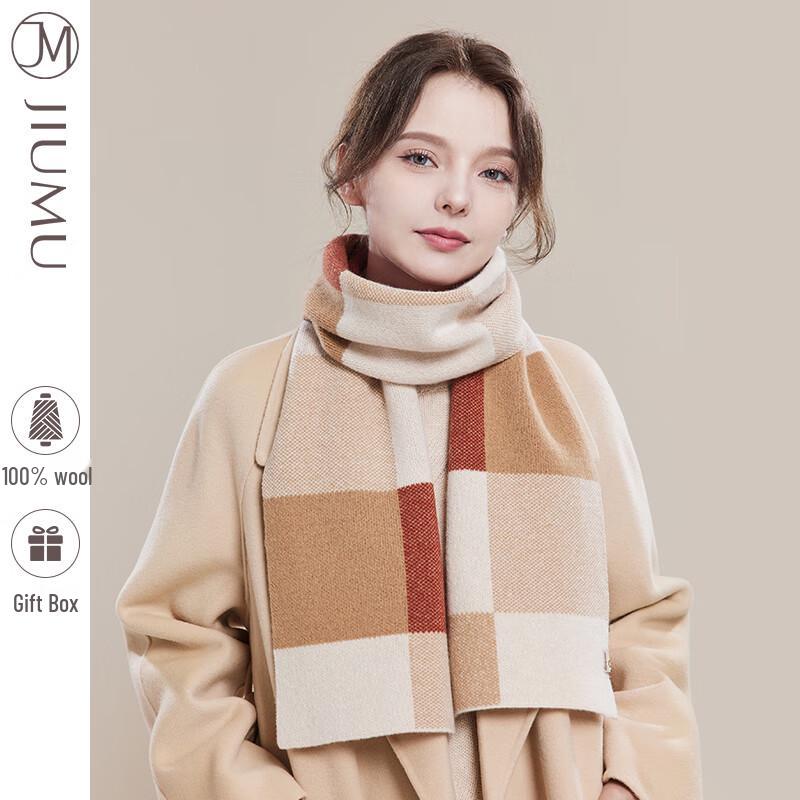 JIUMU Women's Plaid Sheep Wool Scarf
