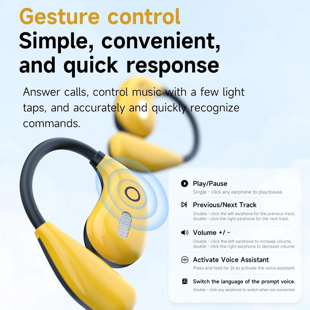 Wireless Touch Ear-Hook Earphones Painless Wear HiFi Stereo Music With HD Microphones Digital Display Noise Cancel