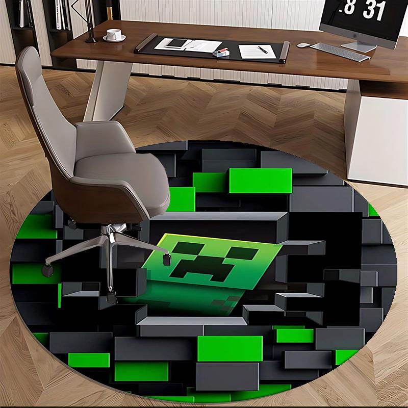 Minecraft Creeper,Pixel Art Chair Mat Round Rug Office Carpet, Machine Washable, Non Slip, Suitable for Living Rooms, Bedrooms