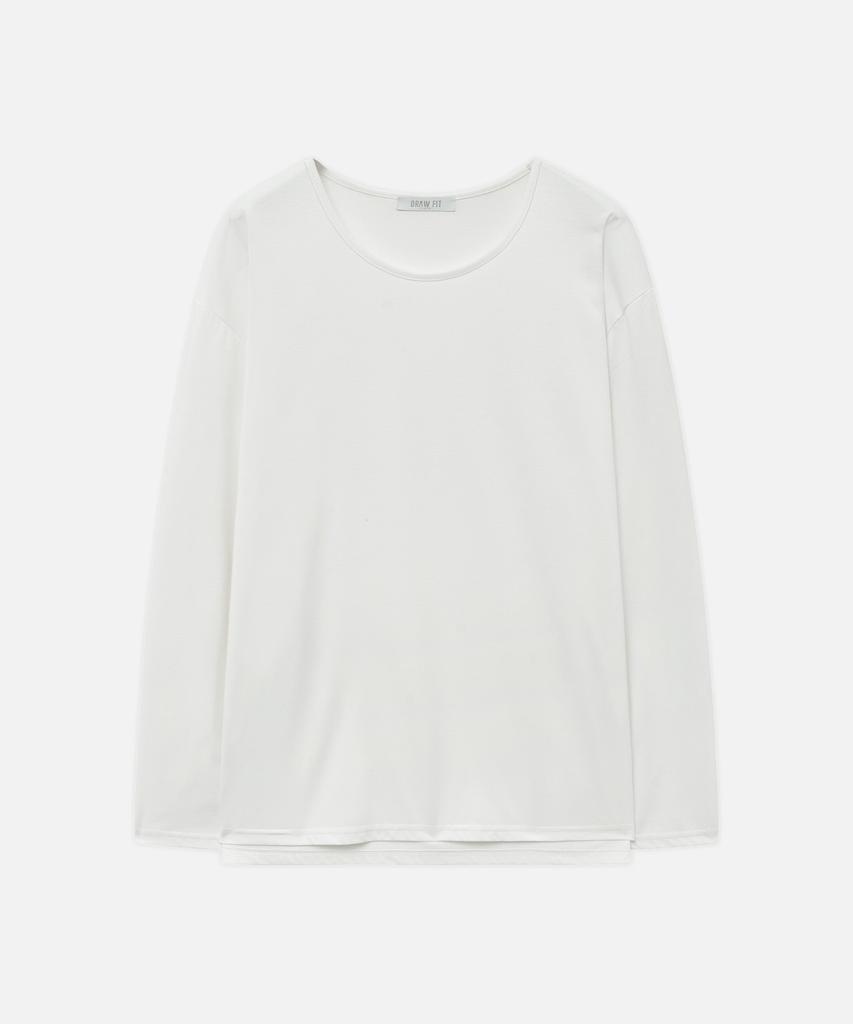 DRAW FIT Silket Cotton U-Neck Long Sleeve T-Shirt [White]