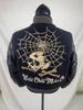 American Skull Knight Slim Fit Stand Collar Leather Baseball Jacket