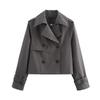 YENKYE Nieuwe Herfst Dames Effen Cropped Trenchcoat Vintage Dubbelrijig Lange Mouwen Korte Jas Reverskraag Windjack
