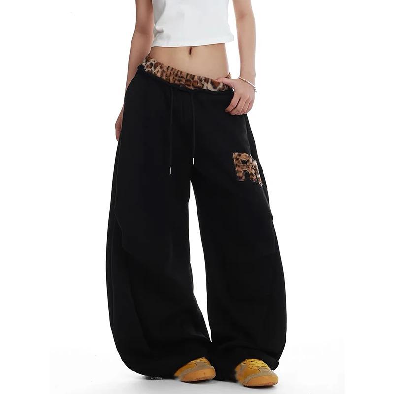 Damen Braun Jogginghose Baggy Leopard Patchwork Hose Harajuku Ästhetik Y2k Vintage Oversize Hose Herbst