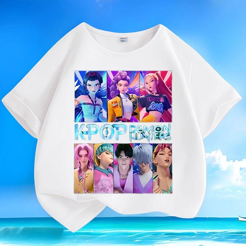 Boys  and Girls  Fashionable Demon-hunting Girl Group Boys  Group Shirt, Summer Children s Loose Pure Cotton T-shirt 100