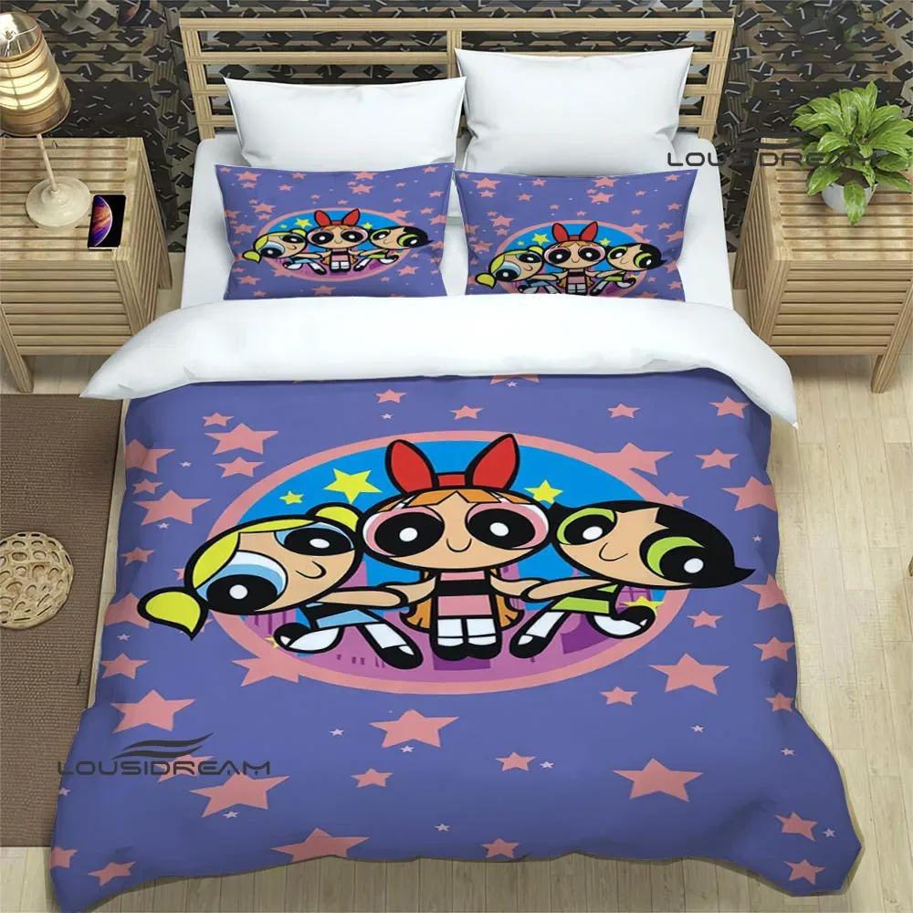 3D P-Powerpuff-Girls Cartoon Bedding Sets Exquisite Bed Supplies Set Duvet Cover Comforter Set Bedding Set Luxury Birthday Gift