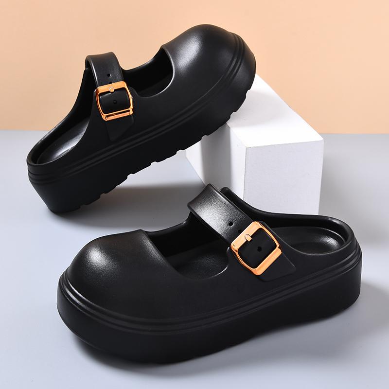 Fashion 2025 Solid Color Chunky Clogs Sandals Women Chic Buckle Strap Design Thick Sole Garden Shoes Woman Eva Beach Platform