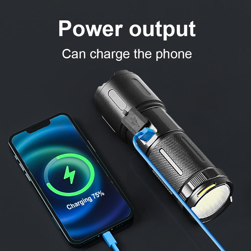Ultra Bright Flashlight 30W LED Powerful Flash Light Rechargeable Torch COB Lamp Telescopic Zoom Hand Light Outdoor Lantern