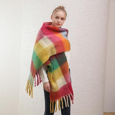 Warmer und dicker Quastenschal für Damen, verlängertes neues Garn, Herbst- und Winterschal aus Kaschmirimitat, kariert