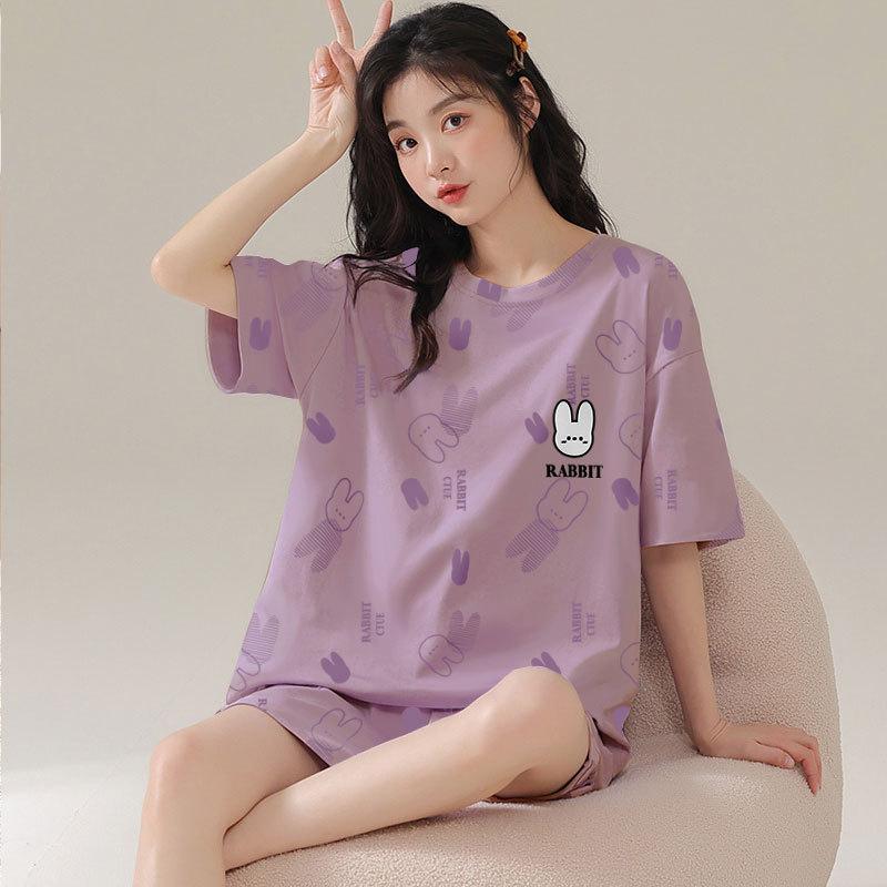 Factory Women's Pajamas Summer Cotton Short-sleeved Shorts Set New Year's Simple Casual Thin Loungewear