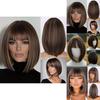 Short Brown Wig With Bangs For Women Hightemperature Fiber For Stylish Looks