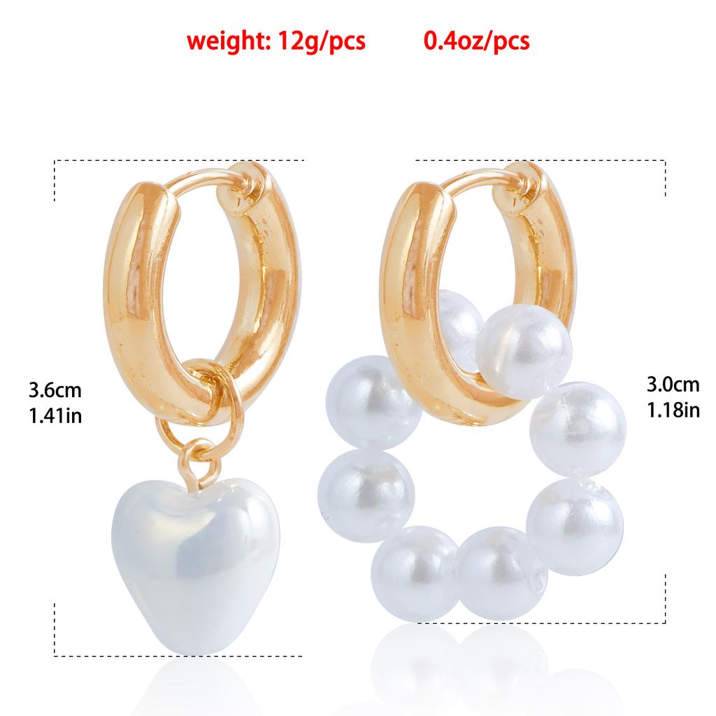 European and American Jewelry Style Imitation Pearl Beaded Earrings Women's Asymmetric Love Pendant Earrings Spice Girls