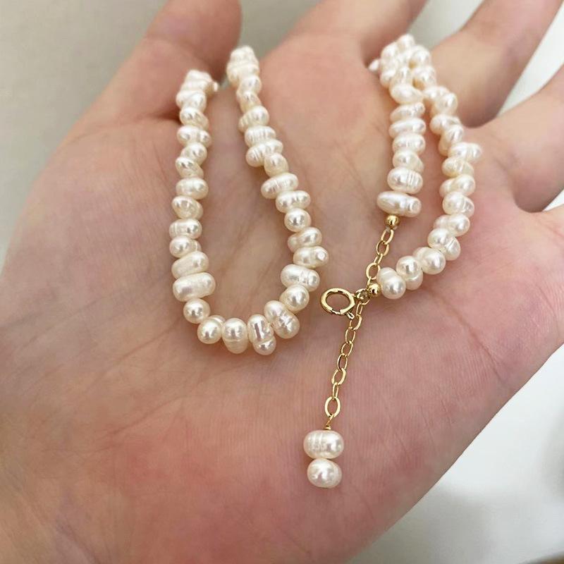 Freshwater Baroque Pearl Necklace Female Alien Growth Pattern Thread Small Granules Irregular Oval Pearl Clavicle Chain