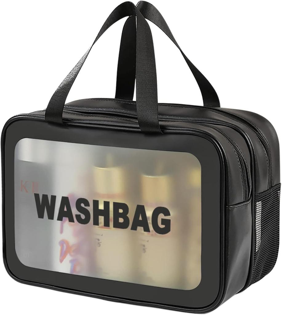 Dubbele transparante PU make-uptas met scheiding voor nat en droog, draagbare waszak, cosmetica opbergtas, reis-, fitness-, zwembenodigdheden