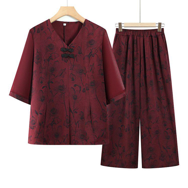 

2026 Stylish Summer Suit for Middle-Aged & Elderly Women - Short-Sleeved Top & Pants Set for Grandmothers 4XL 130-145 Jin