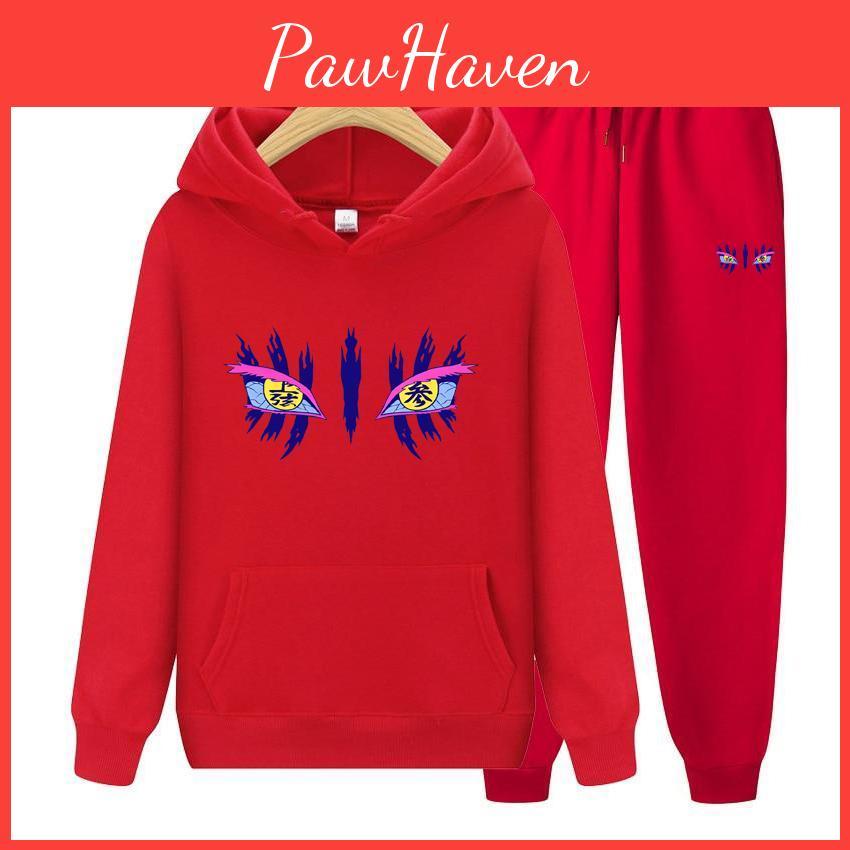 Hoodie Sleeve Set Long Women Demon Slayer Akaza Eyes Anime Pattern Long Sleeves Hoodie Set Cute Anime Clothes Autumn Fleece Pullover Sweatshirt