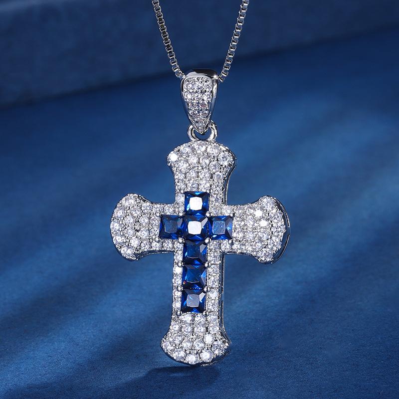 Jewelry Copper Bottom Gold-Plated Popular Simulation Color Treasure Cross Temperament Fashion Pendant Main 5 * 5