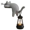 Retro Style Table Lamp Cat Shape Shelf Hook with LED Lantern, Vintage Decorative Light for Lovers Hanging Ornament, Soft Glow Night Bookshelves