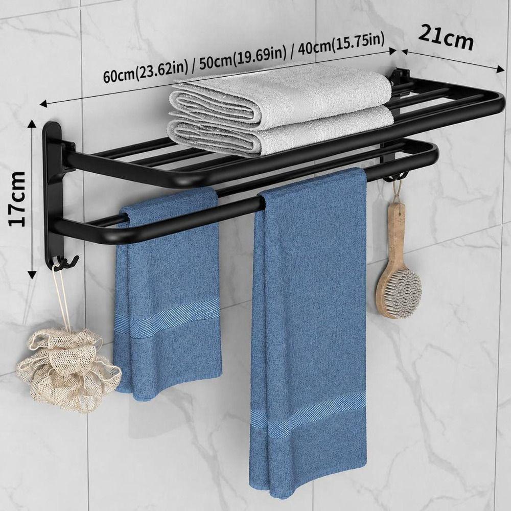 Aluminum Alloy Wall Mount Towel Holder Matte Black Towel Storage Rack  for Home Use
