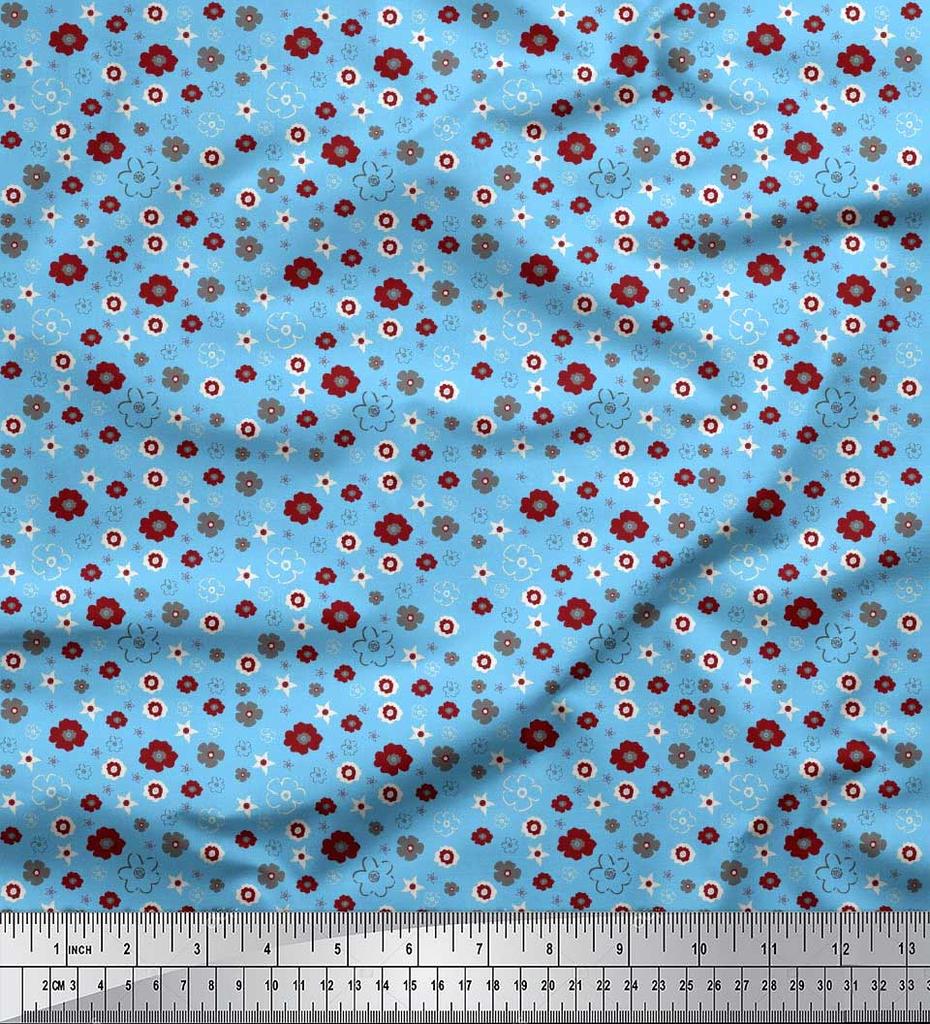 Soimoi Purple Japan Crepe Satin Fabric Flower Artistic Decor Fabric Printed Metre 42 Inch