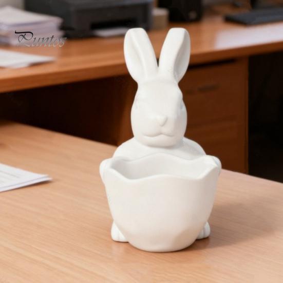 Handmade Craft Bowl 3D Printed Easter Bunny Candy Bowl, Cute Rabbit Holding Figurine, DIY Paintable White Desk Shaped Holder Decor for Living