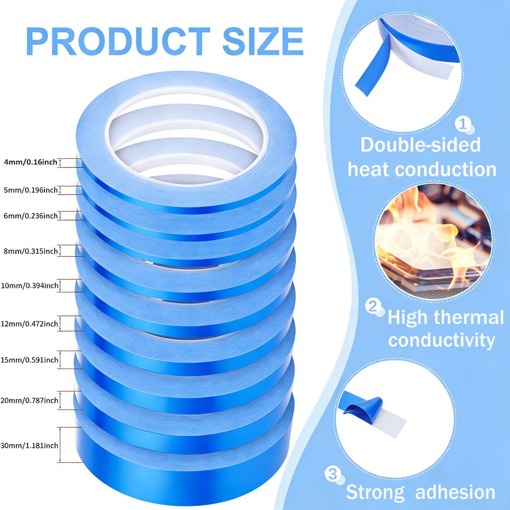 25m Double-sided Thermal Conductive Tape 5-30mm Wide Blue Heat Dissipation Tape for Bonding Cooling Heat Sinks