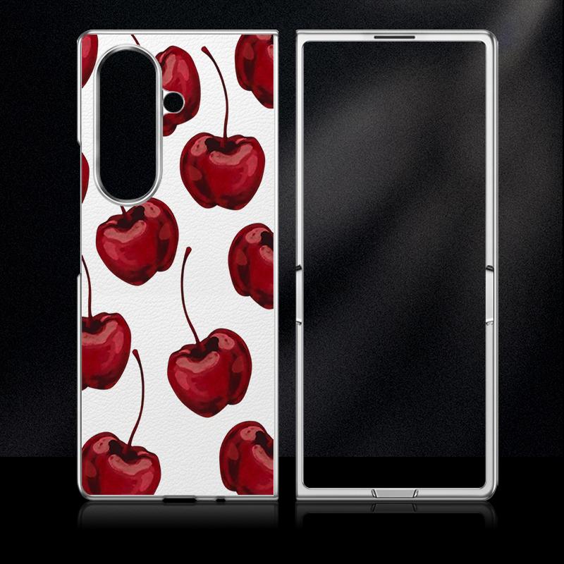 Cherry Fruits Print Case For Samsung Z Fold 8 Ultra 7 6 5 Luxury Plating Leather Skin Hard Phone Cover For Galaxy Z Fold8 Fold7 Fold6