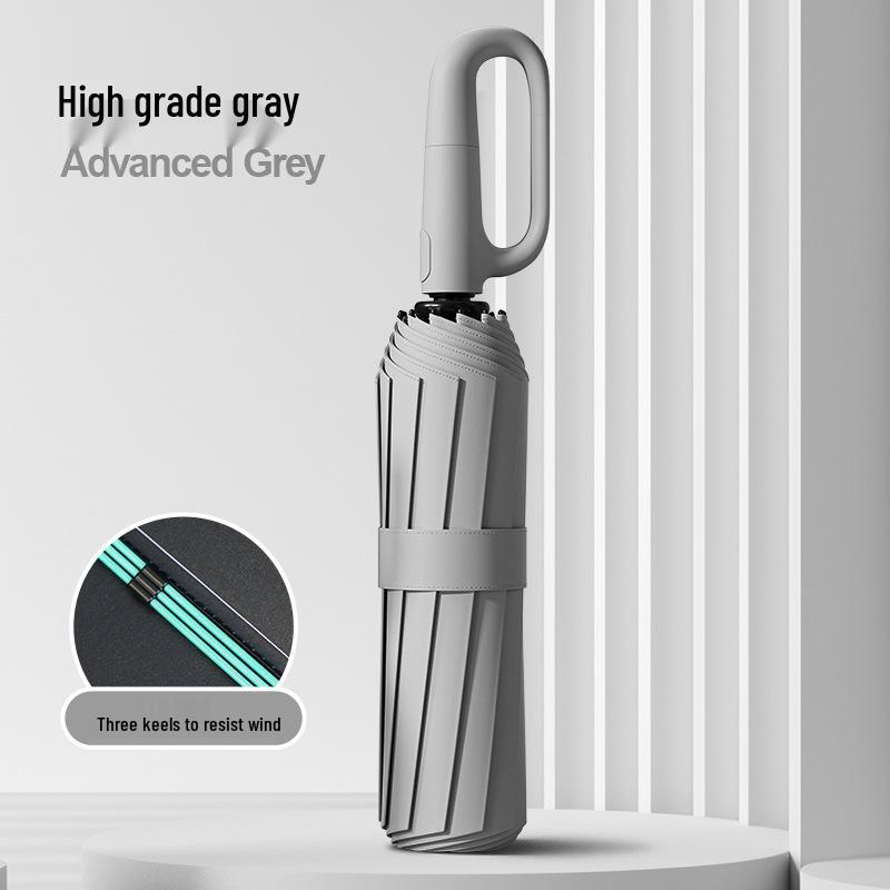 72-Rib Automatic Ring Buckle Umbrella: Portable, Reinforced, Dual-Use for Sun & Rain, Folding Hook Design for Men & Women