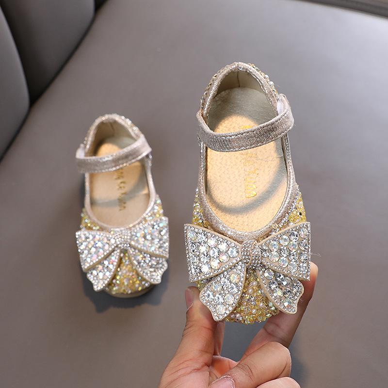 

Autumn new style ladylike baby girl girls princess rhinestone flat shoes, leather shoes, dance performance shoes 21 золотой