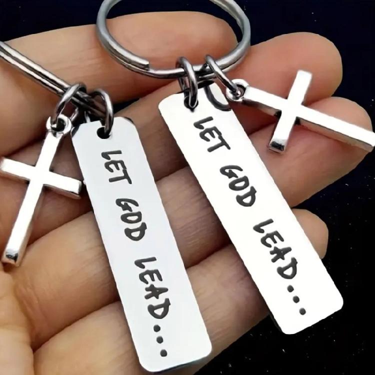 Religious Pendant Key Rings Stylish Keychain Unique Bag Charm Stainless Steel Texture Present for Believers and Collectors