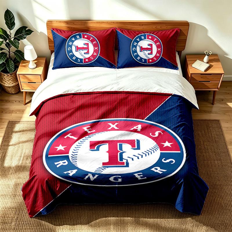 Texas Rangers (14) 3pc Set Suitable for Master Bedrooms Soft and Comfortable an Ideal Gift for Family and Friends Includes One Duvet Cover and Two Pil