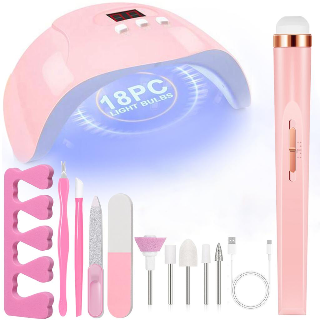 YIKOOLIN 46in1 Professional Nail Art Set with UV LED Nail Lamp Dry Charging Dual Purpose Nail Drill Acrylic Starter Set