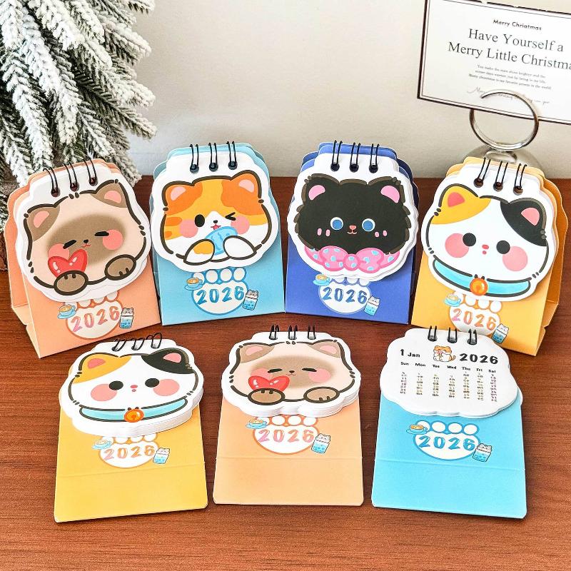 2026 Year Cartoon Cat Desktop Mini Desk Calendar Clock In Program Student Rewards Creative Gifts June 2025-December 2026