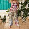 Women's Fashion Casual Loose Back Straps Wide Leg Vintage Printed Jumpsuit