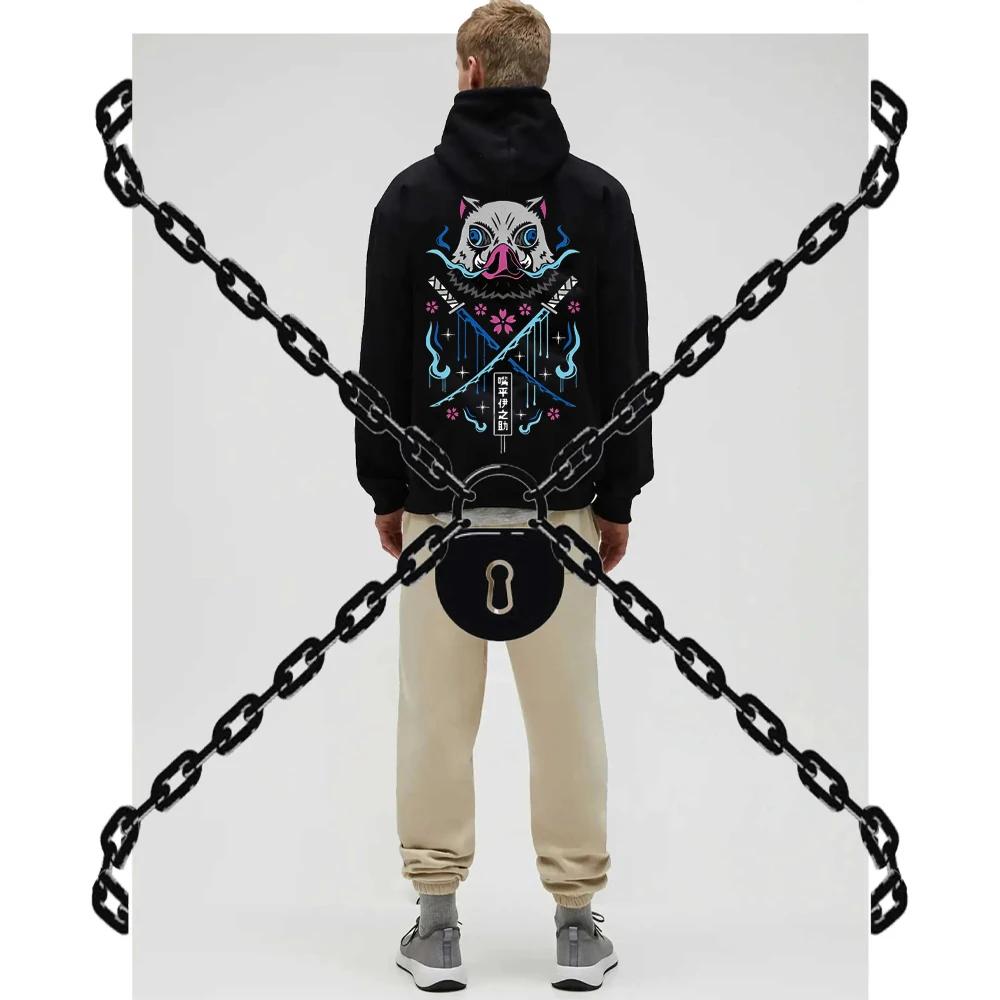 Inosuke Anime Hoodies Men Women Kimetsu No Yaiba Kawaii Manga Sweatshirts Gothic Harajuku Hooded Pullover Casual Streetwear