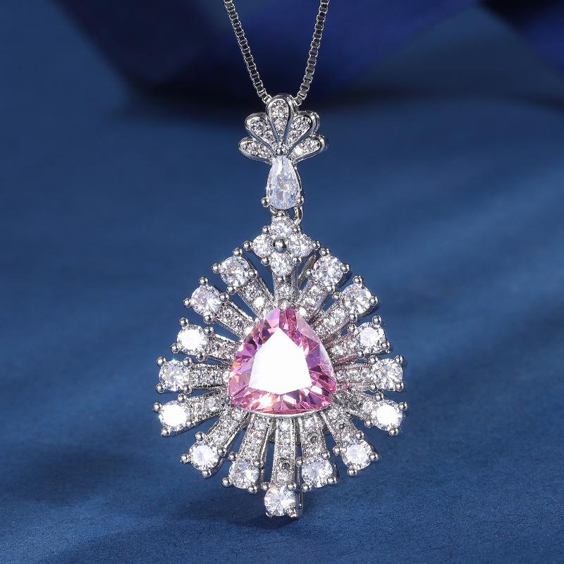 Jewelry Retro Simulation Colored Treasure Fat Triangle Hollow Inlaid Temperament Pendant Necklace 10 * 10