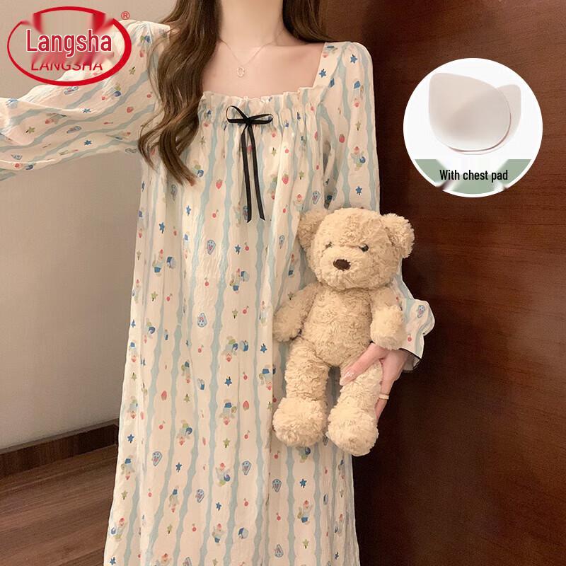 Lonsa Women s Sweet Long Sleeve Nightdress & Loungewear with Chest Pads 2XL